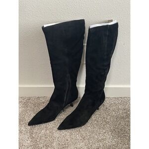 Steve Madden Averee Boots Womens 11M Black Suede Pointed Toe Wide Calf Knee High